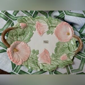 Fitz & Floyd Pink Hibiscus Oval Serving Tray, 1987, New